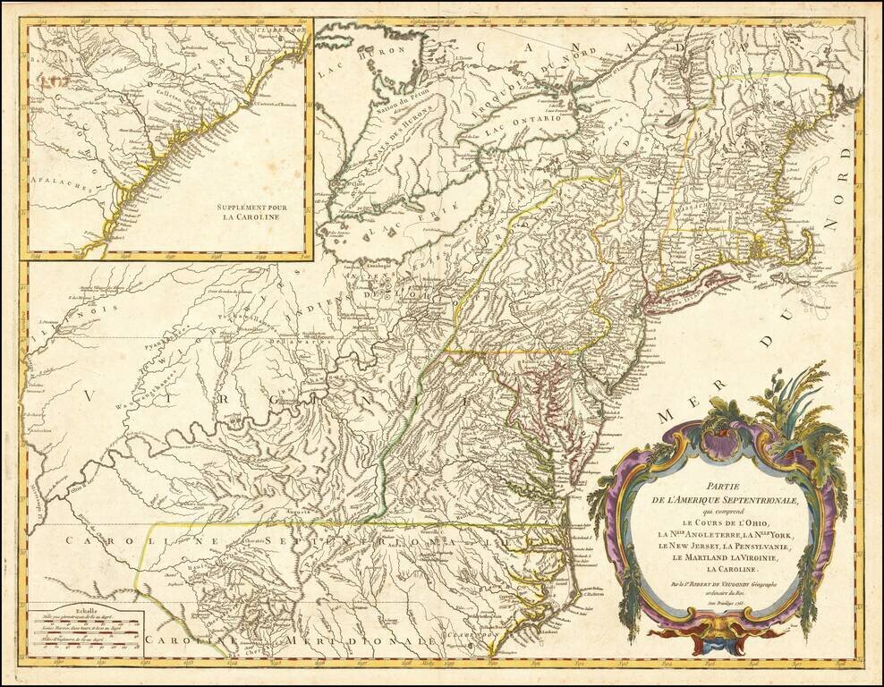 Partie De L'Amerique Septentrionale, qui comprend Le Cours De L'Ohio, La N.lle Angleterre, a Nlle York, le New Jersey , La Pensylvanie, Le Maryland, Le Virginie, La Carolina . . .  1755