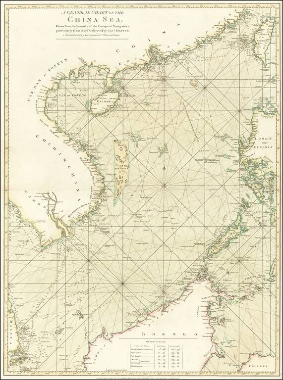 A General Chart of the China Sea, Drawn from the Journals of the European Navigators, particularly from those Collected by Capt. Hayter. Ascertained by Astronomical Observations.