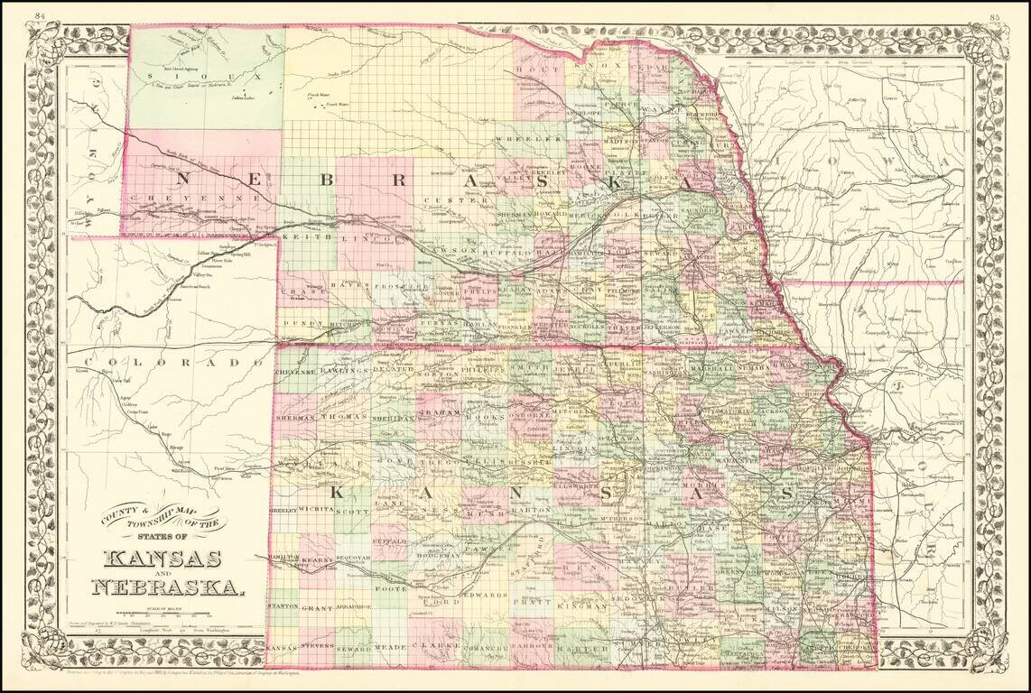 County & Township Map of the States of Kansas and Nebraska