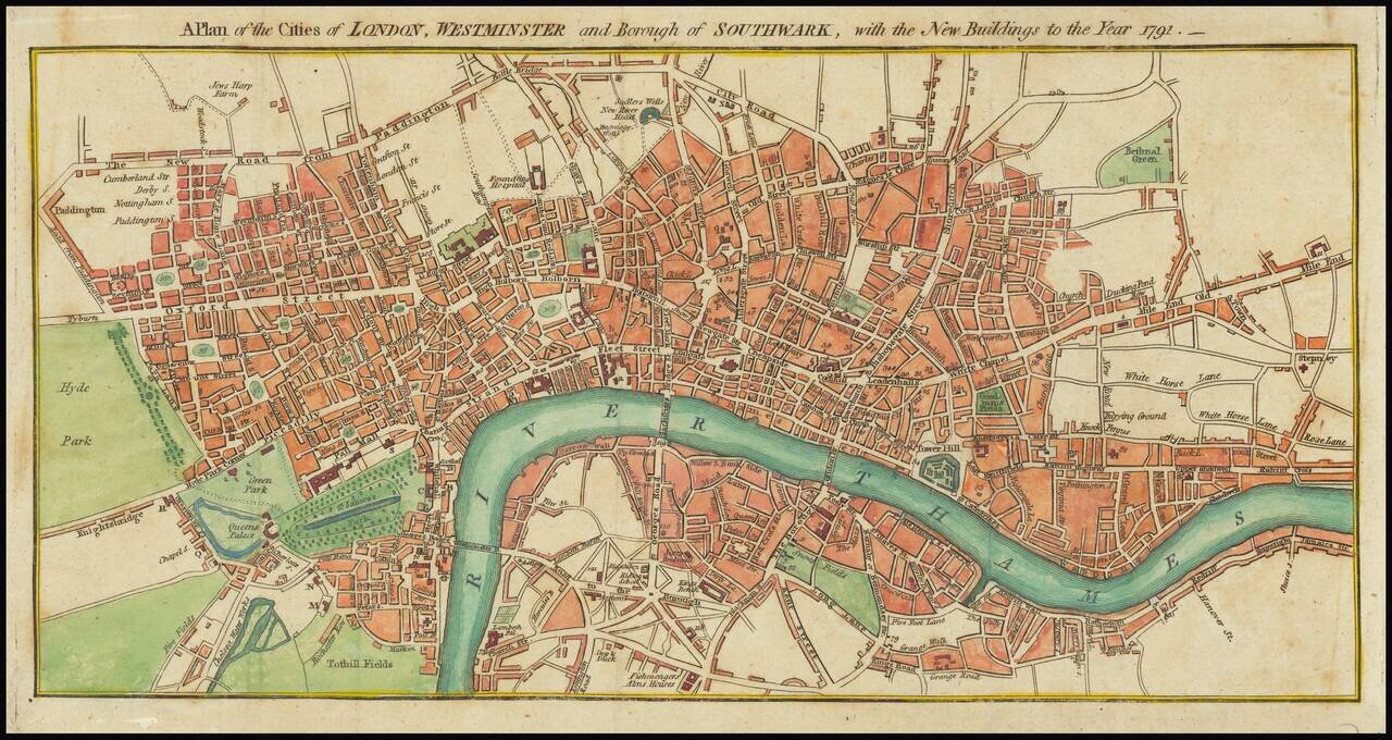 A Plan of the Cities of London, Westminster and Borough of Southwark, with the New Buildings to the Year 1791.
