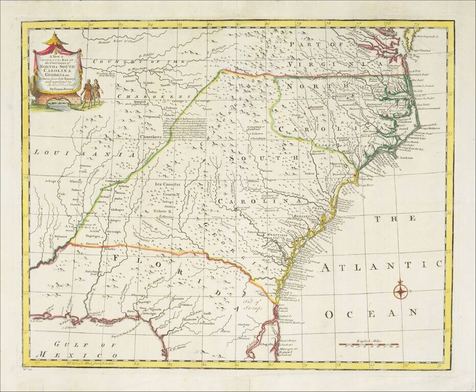 A New & Accurate Map of The Provinces of North & South Carolina, Georgia, &c.  Drawn from the lastest Surveys and regulated by Astronomical Observations