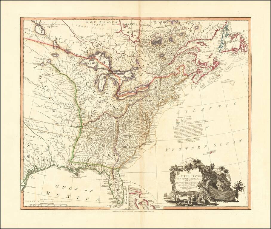 The United States of North America with the British Territories And Those of Spain, according to the Treaty of 1784 . . . 1793  [shows Franklinia!]