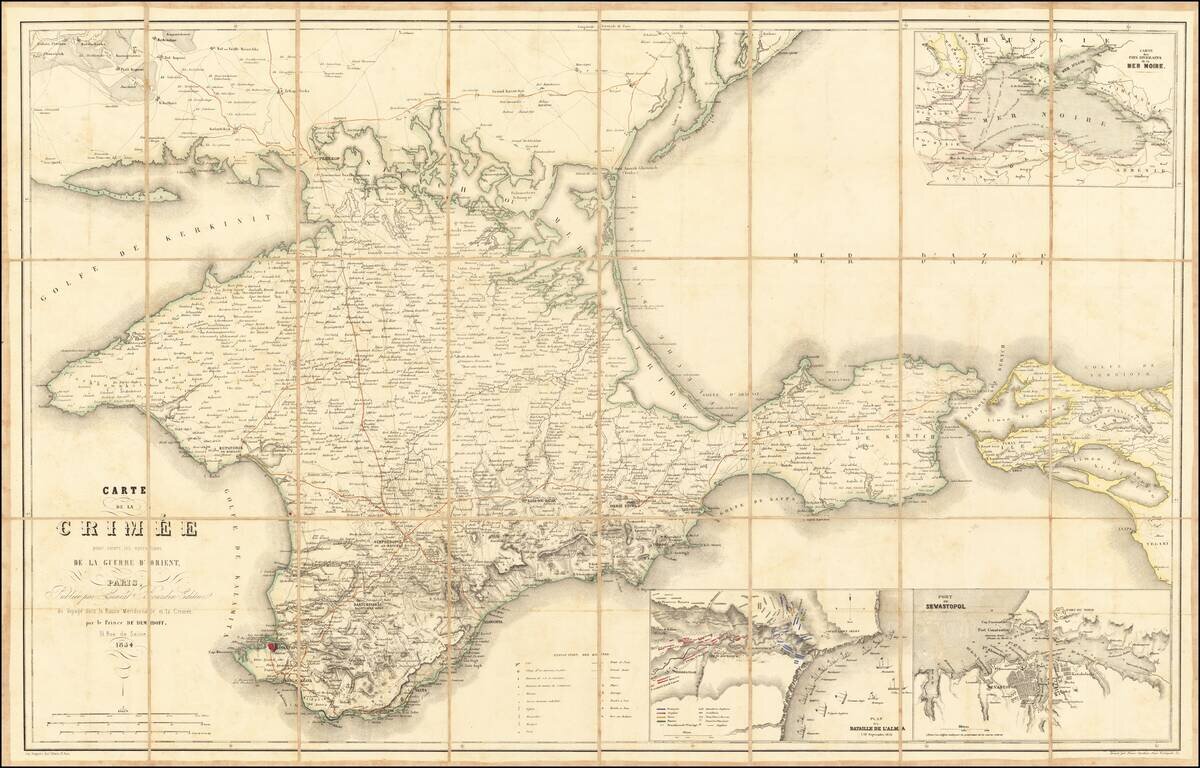 Carte de la Crimee pour suivre les operations de la Guerre D'Orient . . . Voyage dans la Russie Meridionale et la Crimee par le Prince Demidoff . . . 1854 (With Extra Inset -- Battle of Alma)