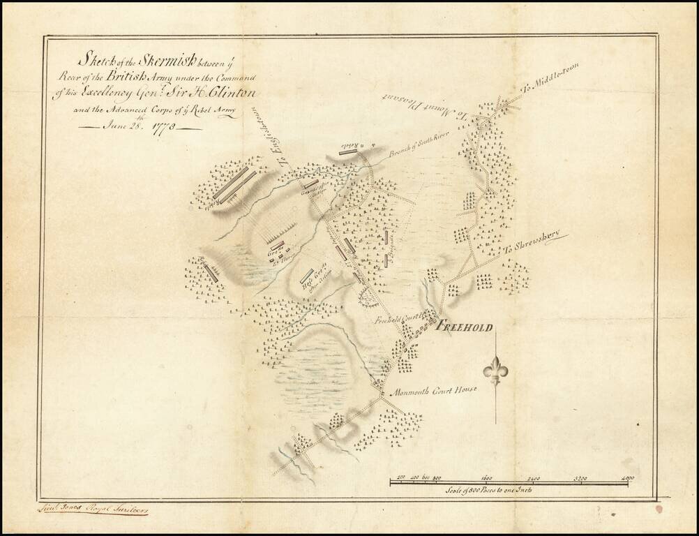 (Battle of Monmouth) Sketch of the Skermish between ye Rear of the British Army under the Command of his Excellency Genl: Sir H. Clinton and the Advanced Corps of ye Rebel Army June 28th 1778