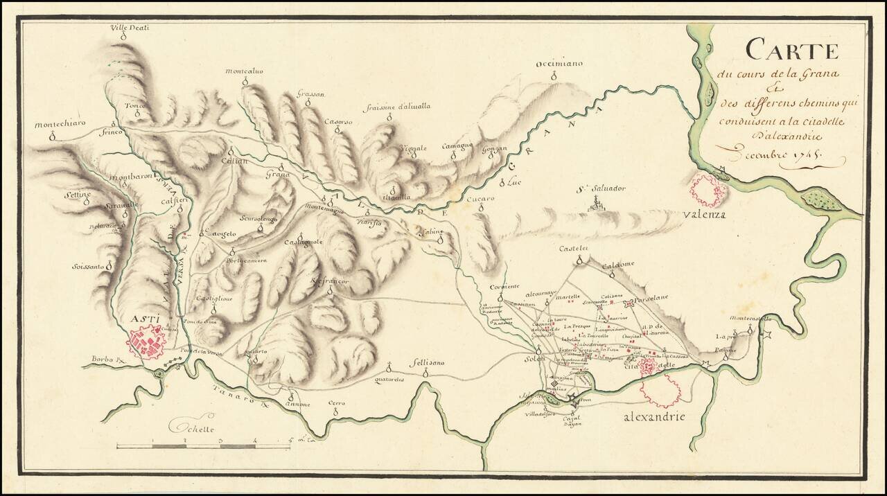 Carte du cours de la Grana et des differens chemins qui conduisent a la Citadelle D'alexandrie Decembre 1745