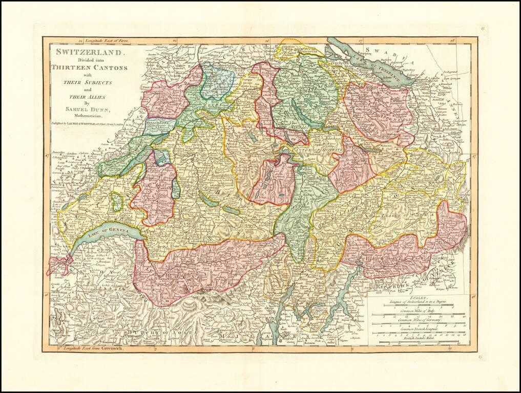 Switzerland Divided into Thirteen Cantons With Their Subjects & Their Allies by Samuel Dunn