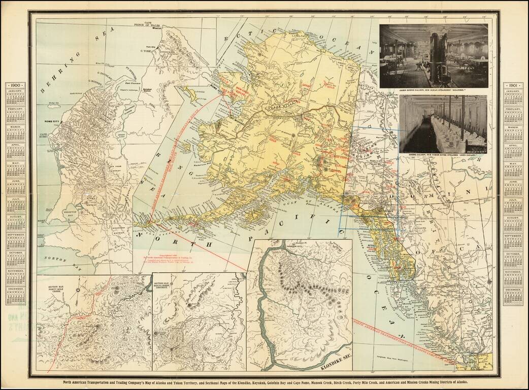 North America Transportation and Trading Company's Map of Alaska and Yukon Territory, and Sectional Maps of the Klondike, Koyukuk, Golfin Bay and Cape Nome, Manook Creek, Birch Creek, and American and Mission Creeks Mining Districts of Alaska  /   Nome an