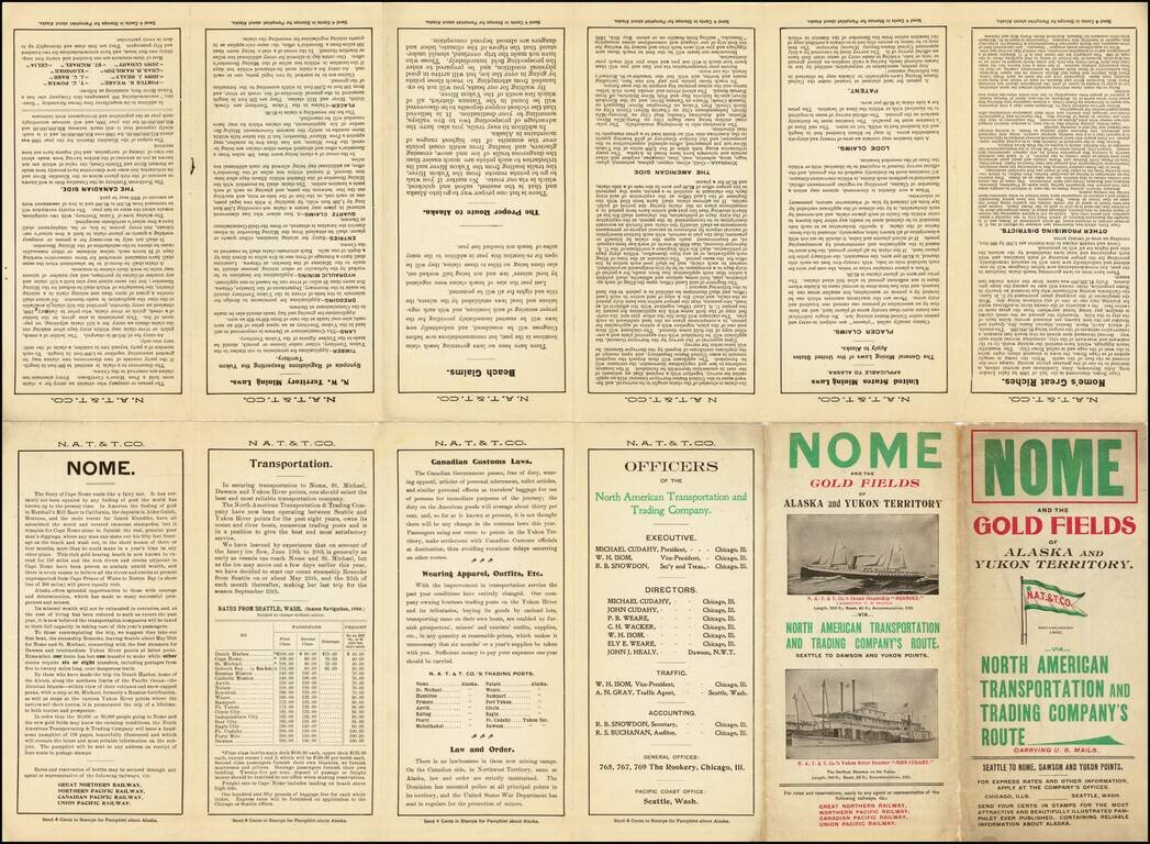 North America Transportation and Trading Company's Map of Alaska and Yukon Territory, and Sectional Maps of the Klondike, Koyukuk, Golfin Bay and Cape Nome, Manook Creek, Birch Creek, and American and Mission Creeks Mining Districts of Alaska  /   Nome an