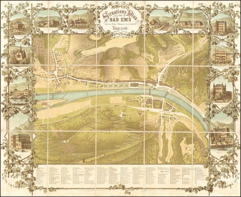 Situations Plan von Bad Ems dessen Wege, Hauser und Hahere Umgegend