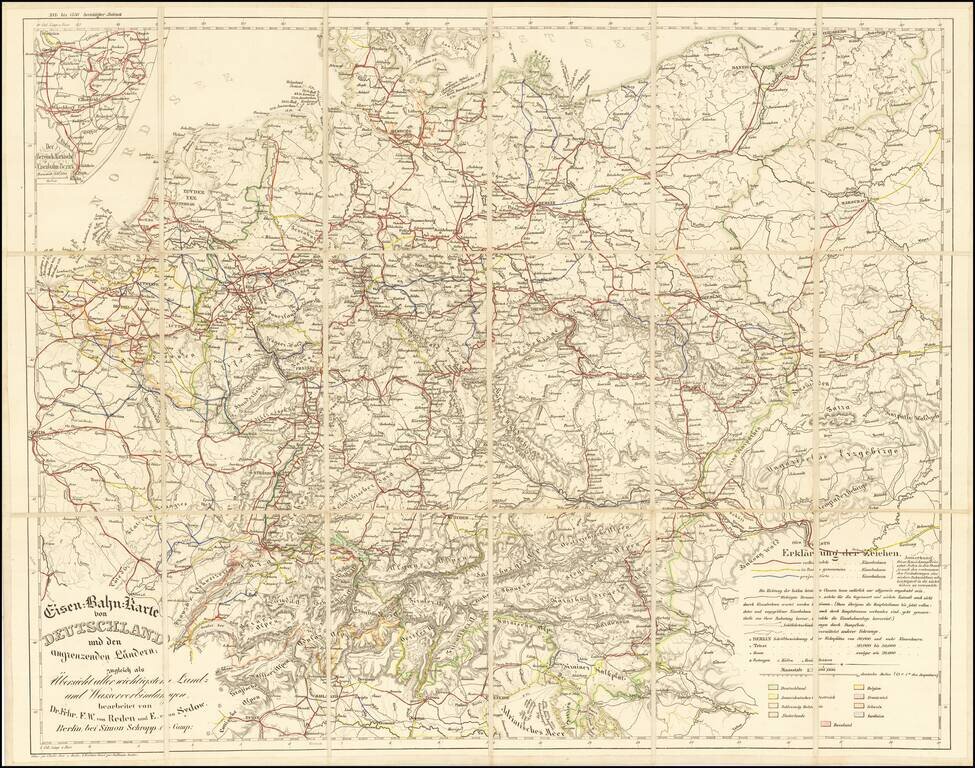 Eisen:Bahn:Karte von Deutschland und den angrenzenden Landern;  zugleich als Ubersicht aller wichtigsten Land= und Wasserverbindungen, bearbeitet von Dr. Frhr. F.W. von REden und E. von Sydow
