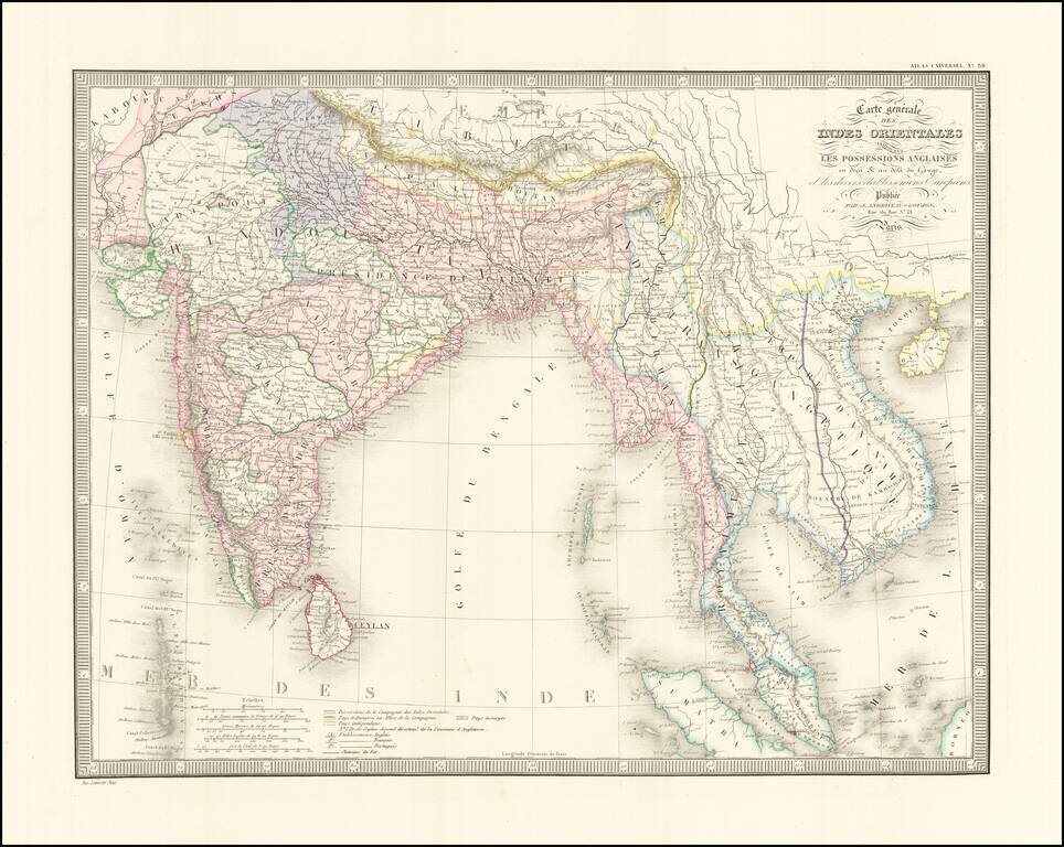 Carte Generale Des Indes Orientales Indiquant Les Possessions Anglaises…. 1857
