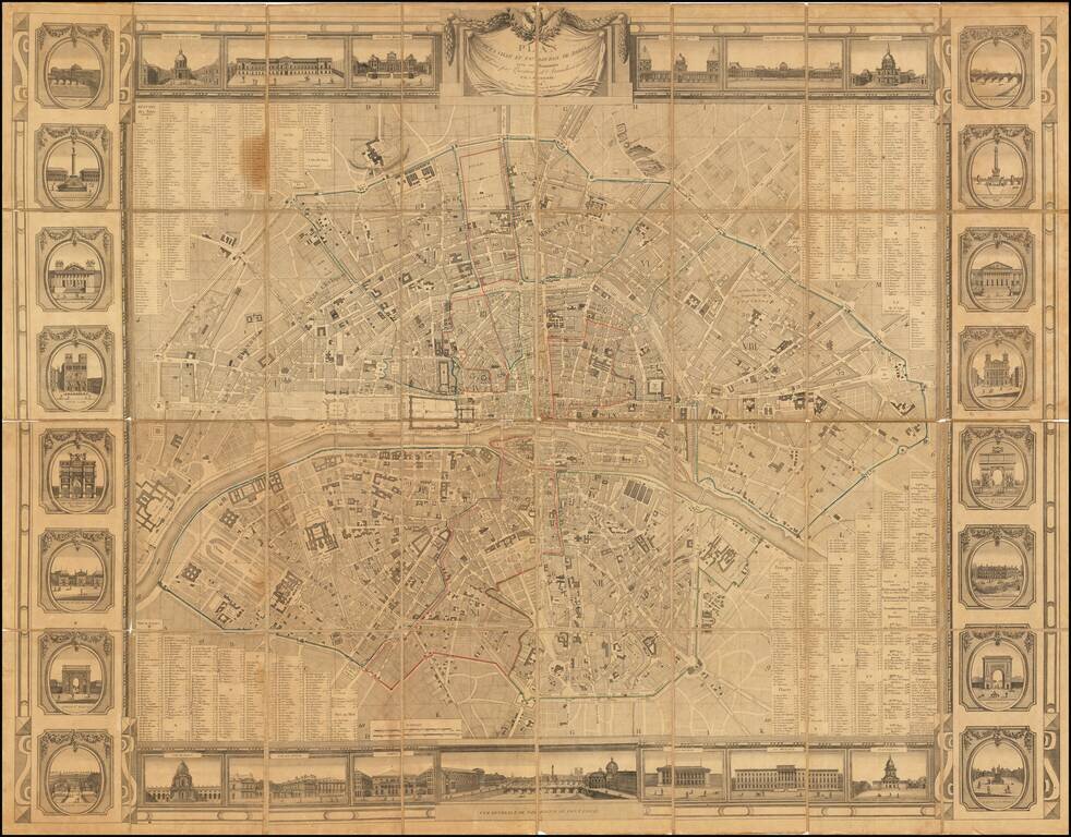 Plan de la Ville et Faubourgs de Paris, avec ses Monuments Divise par Quartiers et Arrondissemeents par. J. Bonnisel 1814 . . .