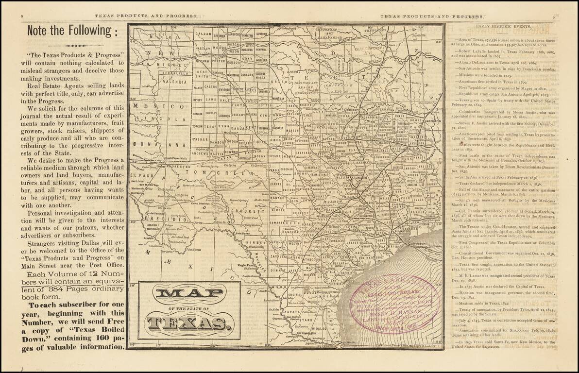 Map of the State of Texas (Texas Products and Progress)
