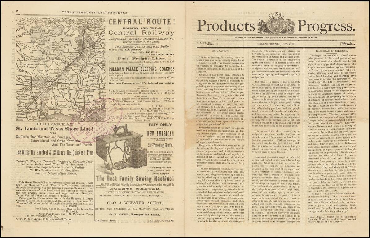 Map of the State of Texas (Texas Products and Progress)