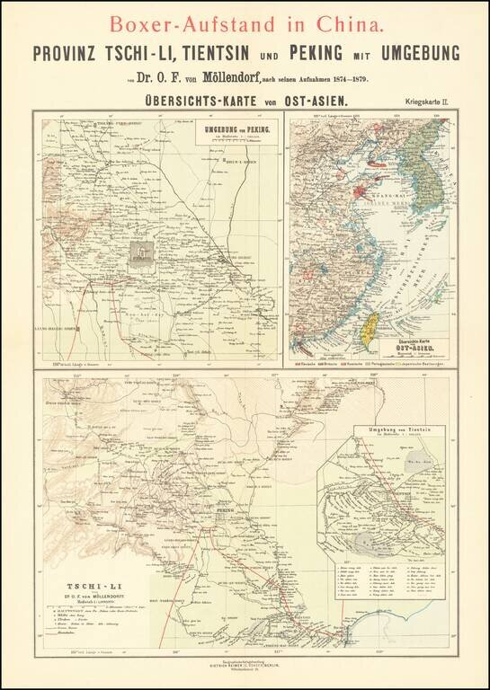 [Rare Set of Boxer Rebellion Maps]  Boxer-Aufstand in China.  Karte der weiteren Umgebungen von Peking und Tientsin von F. von Richthofen . . .  [with] Provinz Tschi-Li, Tientstin und Peking mit Umgebung von Dr. O.F. von Mollendorf . . .  [and]  Nordostli