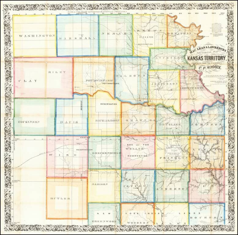 Mac Lean & Lawrence's Sectional Map of Kansas Territory Compiled From U.S. Surveys By C.P. Wiggin