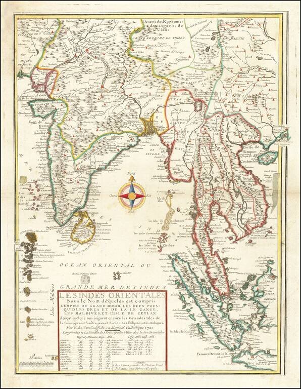 Les Indes Orientales sous le Nom de queles est compris L'Empire du Grand Mogol, Les Deux Presqu'Isles Deca et de la Le Gange, Les Maldives, et L'Isle de Ceylan . . . 1721
