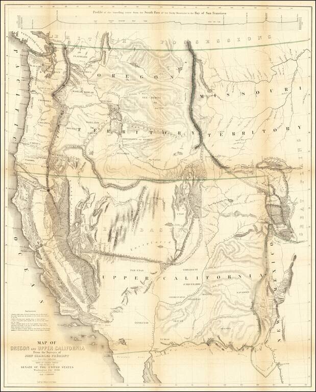 Map of Oregon and Upper California from the surveys of John Charles Fremont and others authorities drawn by Charles Preuss 1848  (with text report)