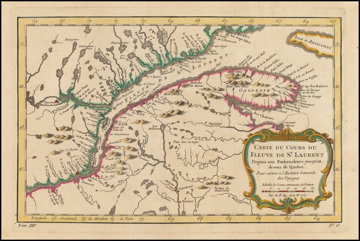 Carte Du Cours Du Fleuve De St. Laurent Depuis son Embouchere jusqu'au dessus de Quebec. . . 1757