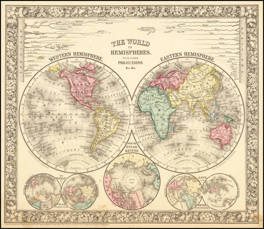 The World In Hemispheres. With Other Projections &c. &c.