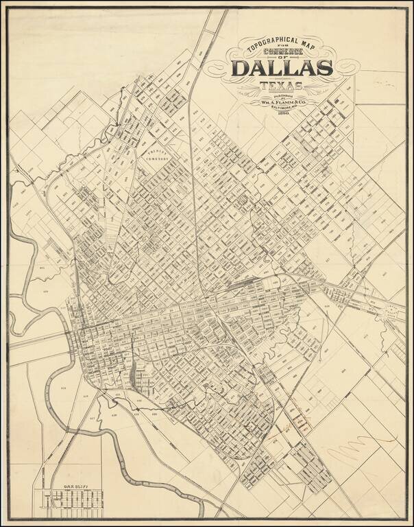Topographical Map for Commerce of Dallas, Texas