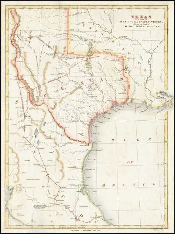 Texas and Part of Mexico & The United States, showing the Route of the Santa Fe Expedition