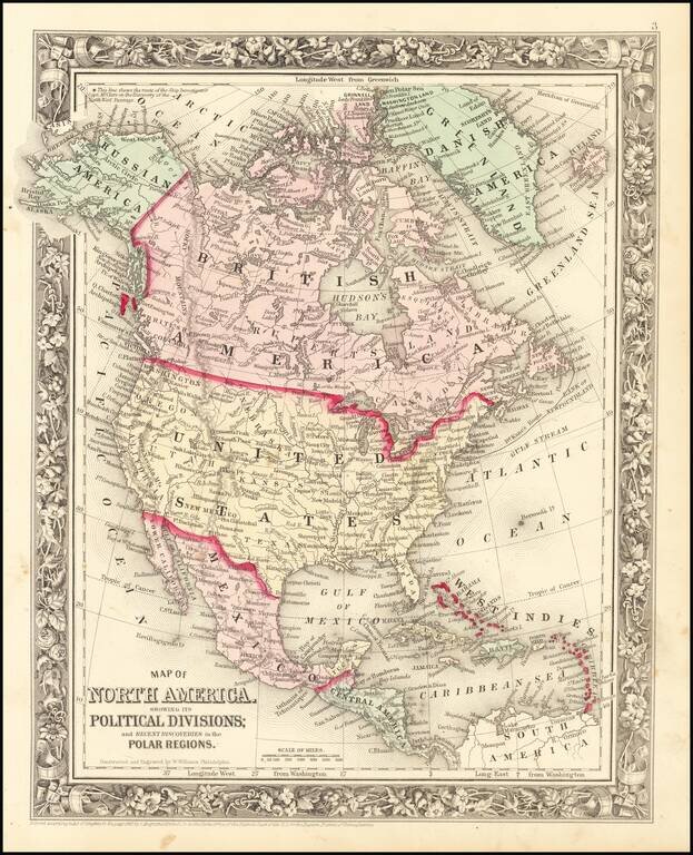 Map of North America Showing Its Political Divisions, and Recent Discoveries in the Polar Regions.