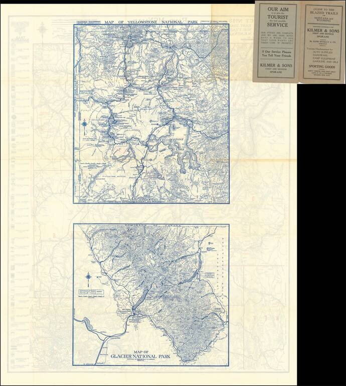 Guide To the Blazed Trails of Montana and Wyoming . . .  [Montana, Wyoming, NW Colorado, Eastern  Idaho, Northern Utah, NE Nevada]  Rand McNally Offical 1923 Auto Trails Map [Yellowstone National Park and Glacier National Park on verso]