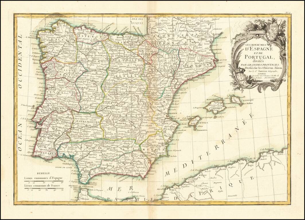 Les Royaumes D'Espagne Et De Portugal divises Par Grandes Provinces . . . (with Balearic Islands)