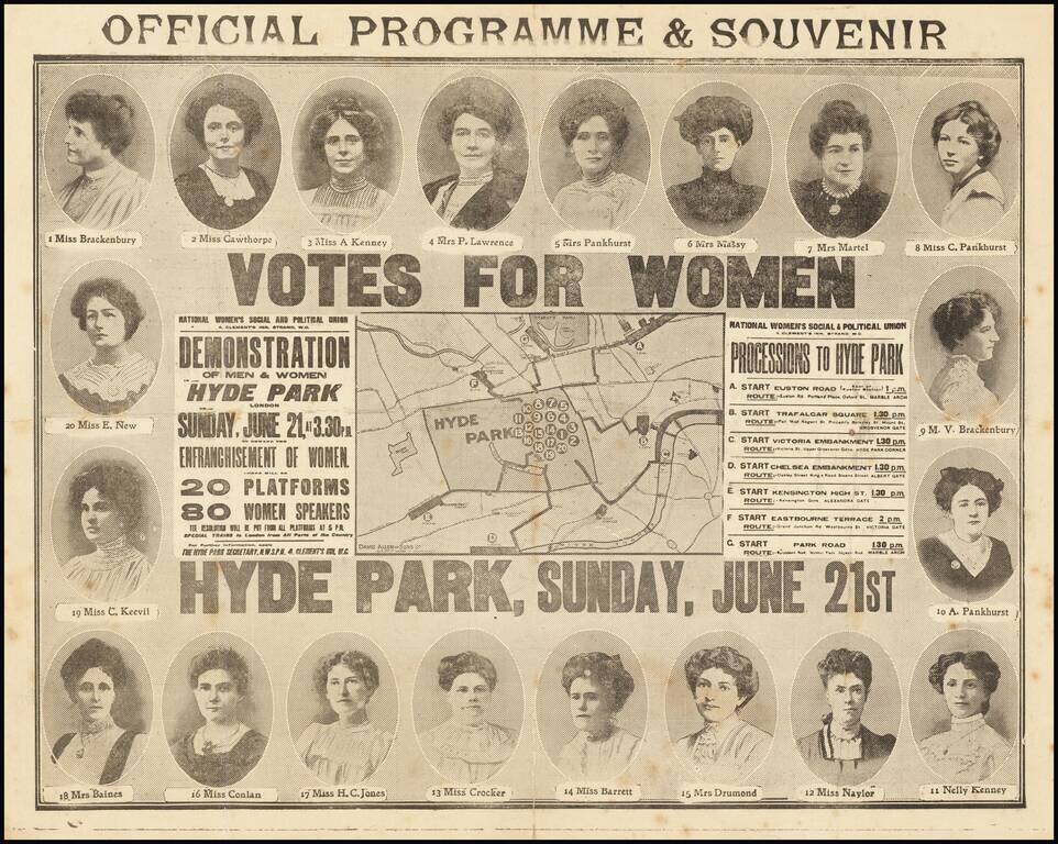 (Suffragette March Map) Votes For Women / Hyde Park, Sunday June 21st