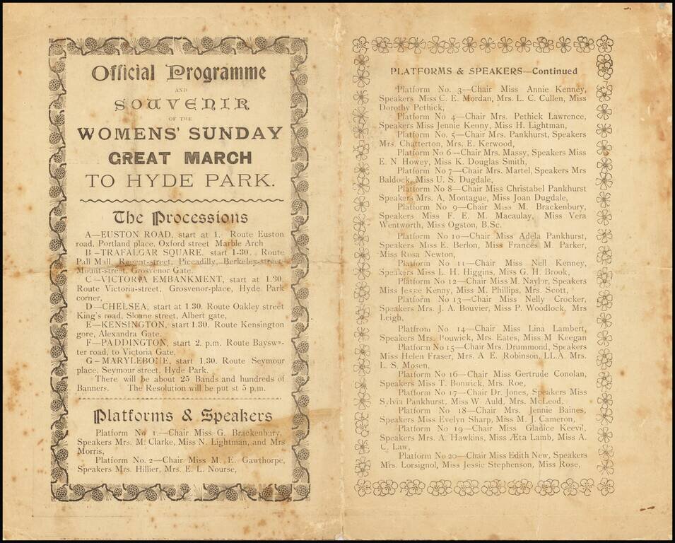 (Suffragette March Map) Votes For Women / Hyde Park, Sunday June 21st