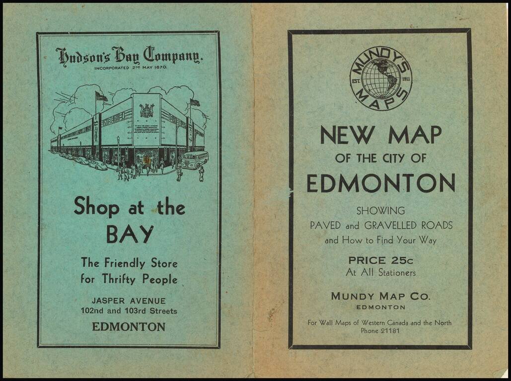 Map of the City of Edmonton Compiled & For Sale By Mundy Map Co.  / New Map of the City of Edmonton, Showing Paved and Gravelled Roads and how to find your way