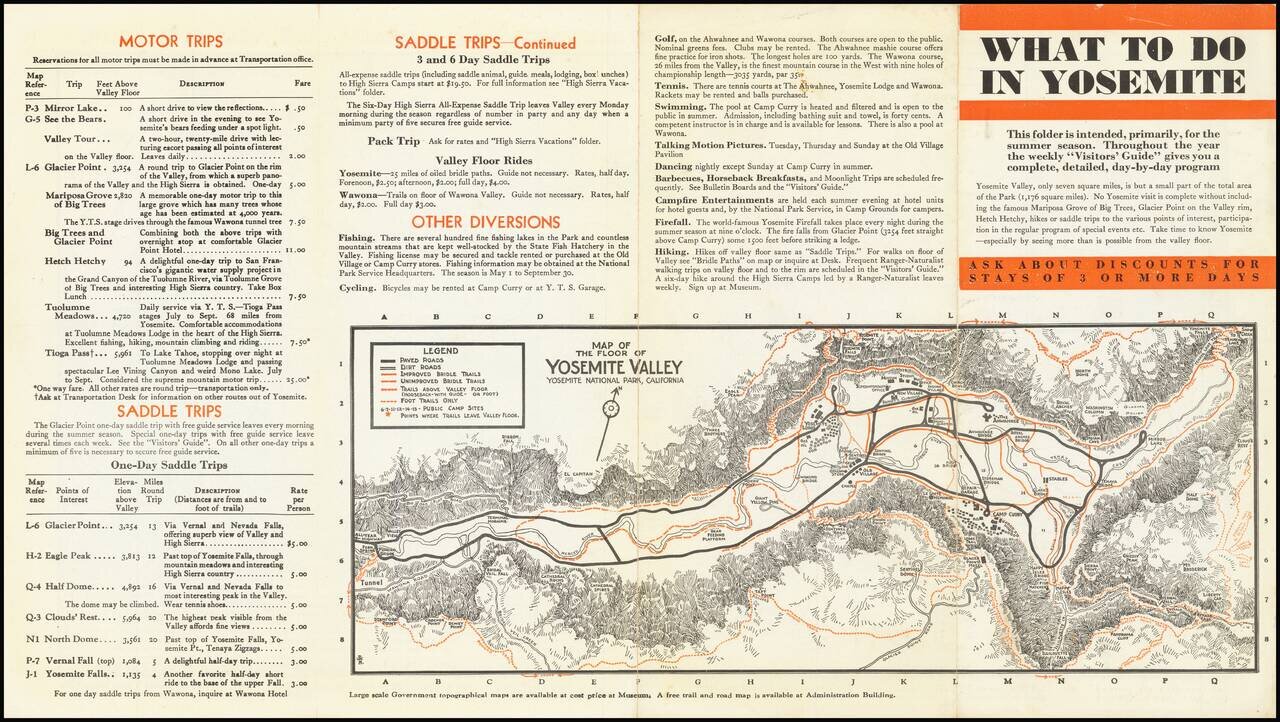 Map of Yosemite National Park Showing Routes of Yosemite Transportation System, High Sierra Camps and Pack Trip Country. [on sheet with:] Map of the Floor of Yosemite Valley Yosemite National Park, California