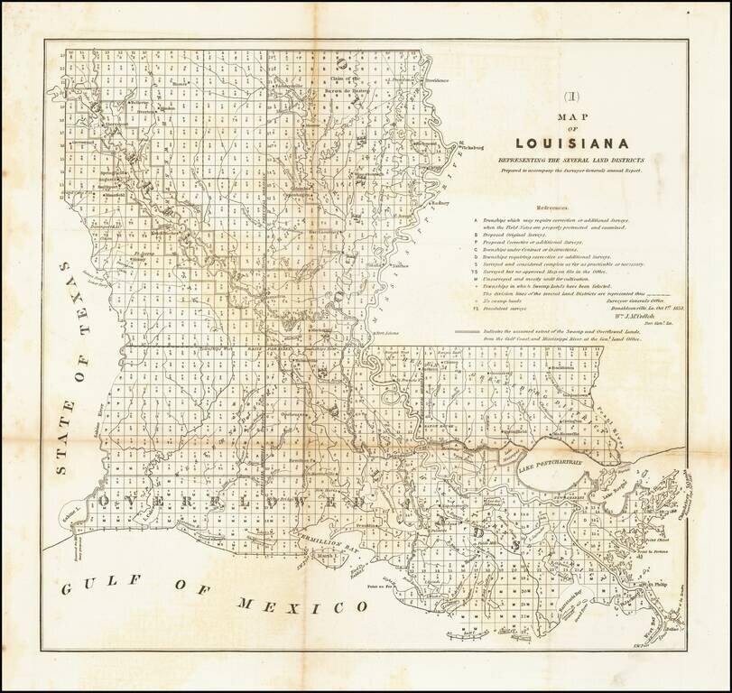 Map of Louisiana Representing The Several Land Districts Prepared to accompany the Surveyor General's annual Report . . . . 1853