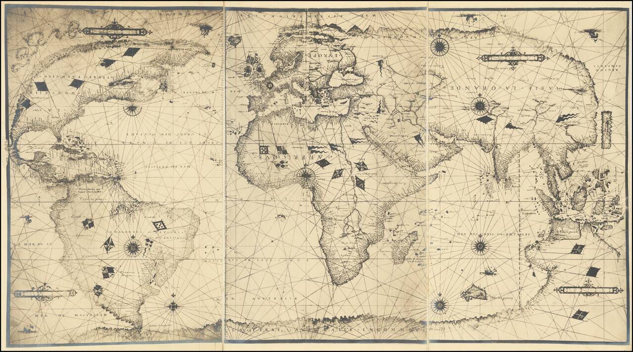 [Early Photographic Facsimile of the 1541 Nicolas Desliens Planisphere]