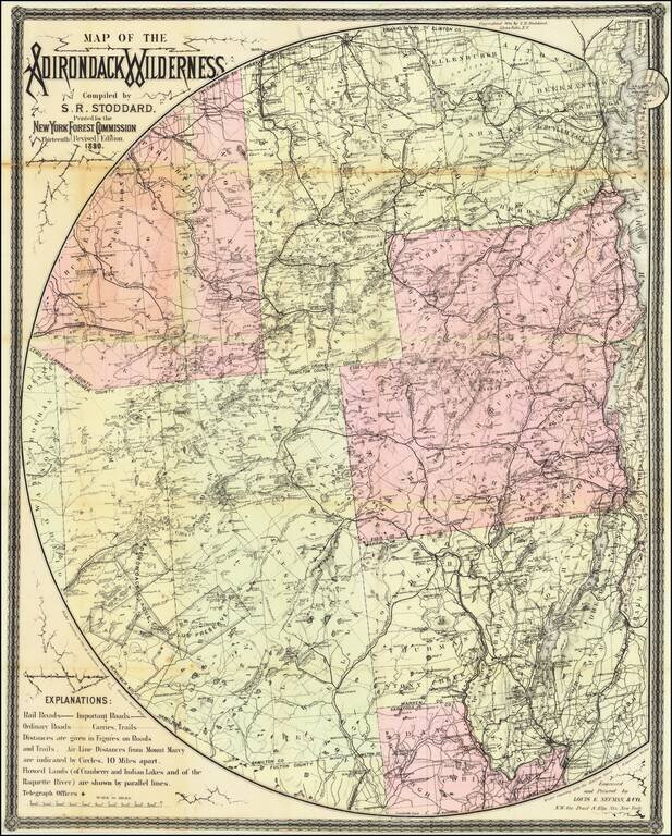Map of the Adirondack Wilderness Compiled by S.R. Stoddard, Glens Falls, N.Y.  Thirteenth (Revised) Edition 1890. (with)  Property of The North Woods Club . . .