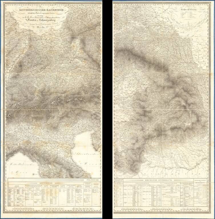 Das Oesterreichische-Kaiserthum : mit beträchtlichen Theilen der angrenzenden Staaten / in dem Topographischen Bureau des K.K. Generalquartiermeisterstabs unter der Leitung des Obersten Fallon entw. und gezeichnet . . . 1822
