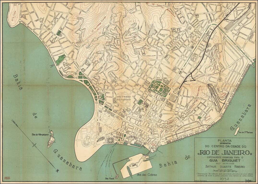 Planta Informativa Do Centro Da  Cidade Do Rio De Janeiro.  Especialmente Organisada Para o Guia Briguiet Pelo Professor Arthur Duarte Ribeiro . . . 1932