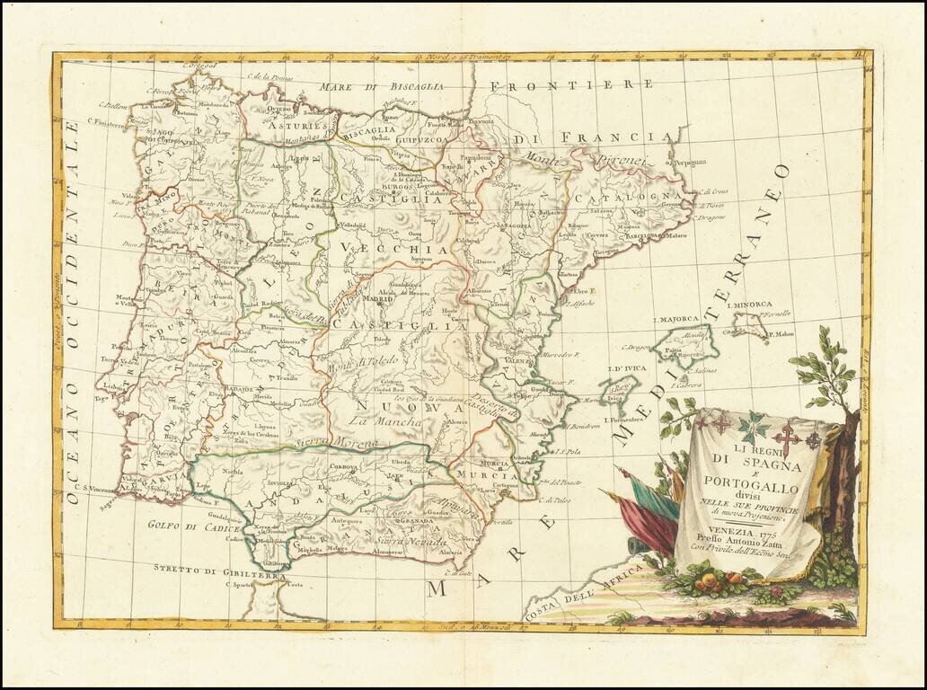Li Regni Di Spagna e Portogallo divisi Nelle Sue Provincie di nuova  Projezione  . . . 1775