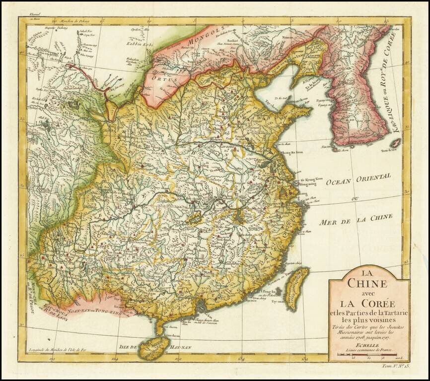 La Chine avec La Coree et les Parties de la Tartarie les plus voisines Tirees des Cartes que les Jesuites Missionaires ont levees les annees 1708 jusquen 1717