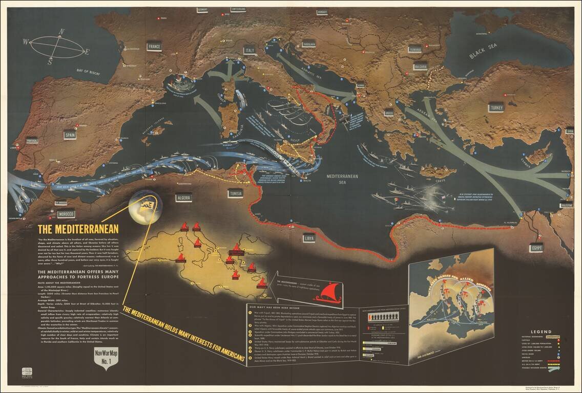 (Second World War - The Mediterranean ) NavWarMap No. 1 The Mediterranean