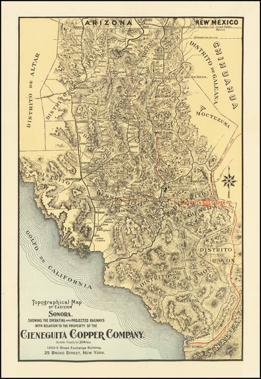 Topographical Map of Eastern Sonora. Showing The Operating and Projected Railways With Relation To The Property of the Cieneguita Copper Company . . . .