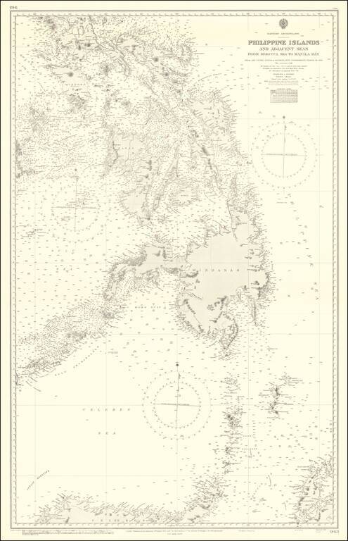 Philippine Islands and Adjacent Seas From Molucca To Manila Bay From The United States & Netherlands Government Charts To 1929.  With Corrections to 1946