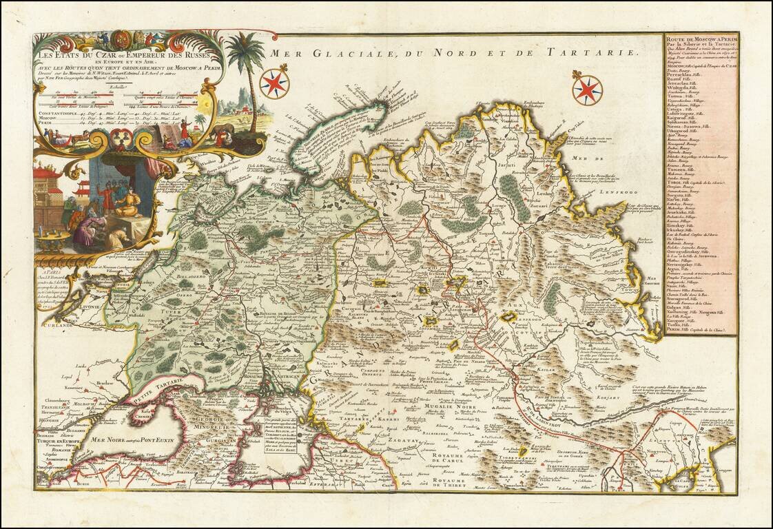 Les Etats Du Czar ou Empereur Des Russes en Europe et en Asie, Avec Les Routes Q'uon Tient Ordinairement de Moscow a Pekim Dresse sur lesMemoires de. N. Witzen; Evart Esbrand, le P. Avril et autres . . . 1722