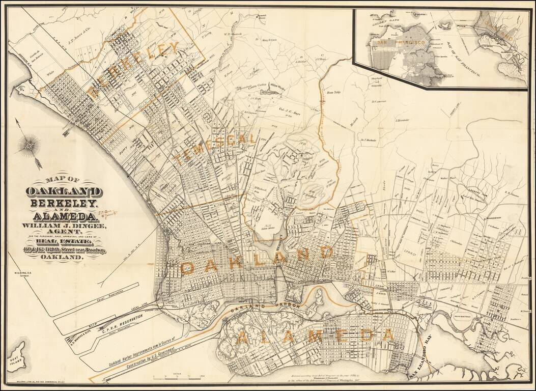 Map of Oakland, Berkeley and Alameda. William J. Dingee Agent . . . 1878