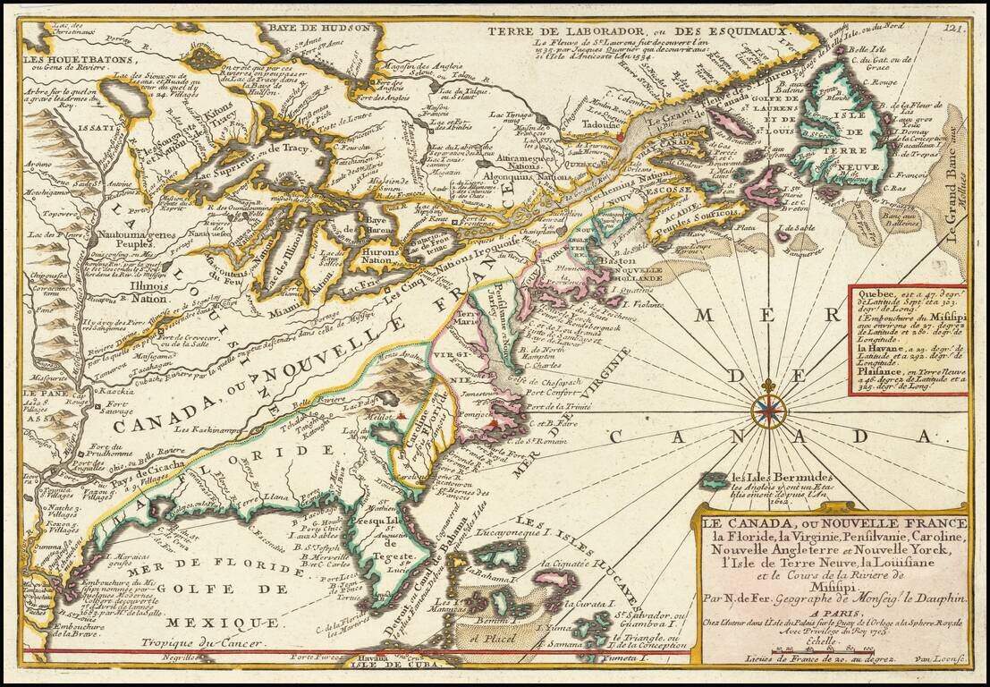 Le Canada, ou Nouvelle France, la Floride, La Virginie, Pensilvanie, Caroline, Nouvelle Angleterre et Nouvelle Yorck, l'Isle de Terre Neuve, la Louisiane, et le Cours de la Riviere de Misisipi . . .  1705