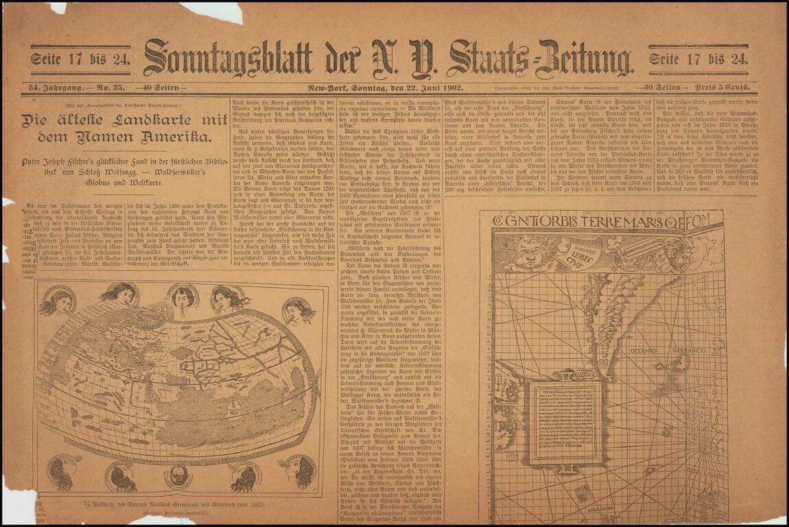 [Joseph Fischer's Rediscovery of Waldseemüller's Universalis Cosmographia] Die atleste Landkarte mit dem Namen Amerika
