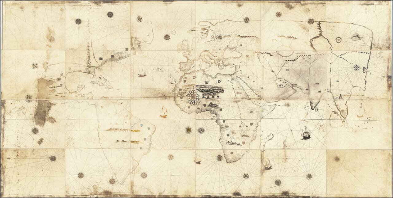 [Early Photographic Facsimile of the 1529 Verrazano World Map]