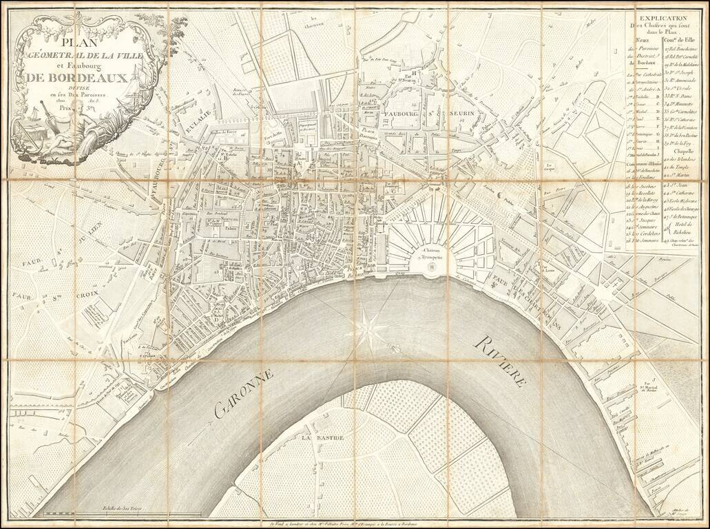 Plan Geometral De La Ville et Faubourg De Bordeaux Divise en ses Dix Paroisses 1800 . . .