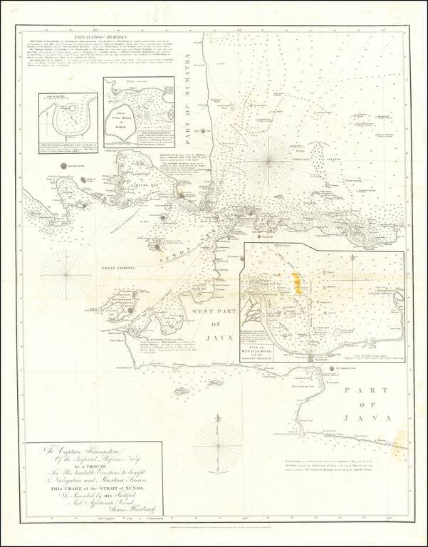 (Straits of Sunda and Western Java -- Batavia Roads)  To Captain Krusenstern, of the Imperial Russian Navy  As A Tribute For His Laudable Exertions to benefit Navigation and Maritime Science, This Chart of the Strait of Sunda Is Inscribed by His Faithful 